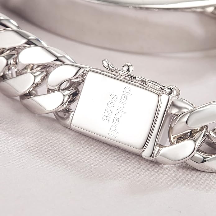 Men 925 Sterling Silver Solid Miami Cuban Link Chain Bracelet 12MM Rectangular Card Bangles 7 "7.5" 8 "8.5" 9 "9.5" 10" Thick Big Curb Cuban Chain Jewelry Gift