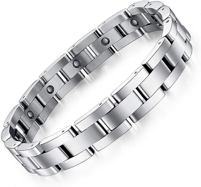 Feraco Magnetic Bracelets for Men Sleek Titanium Stainless Steel Magnetic Therapy Bracelet with Sizing Tool, Jewelry Gifts for Men (Silver)
