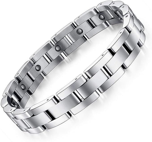 Feraco Magnetic Bracelets for Men Sleek Titanium Stainless Steel Magnetic Therapy Bracelet with Sizing Tool, Jewelry Gifts for Men (Silver)