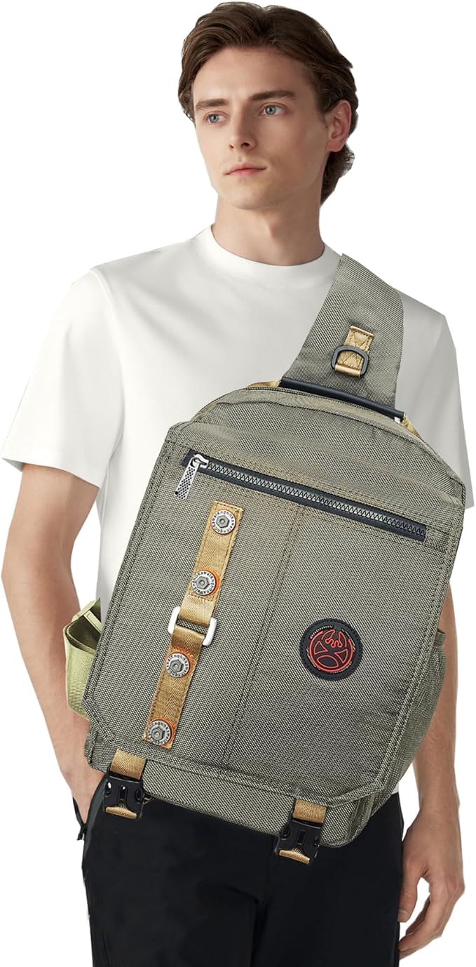 Large Sling Bag Laptop Backpack Cross Body Messenger Bag Shoulder Travel Rucksack (C- Army Green)