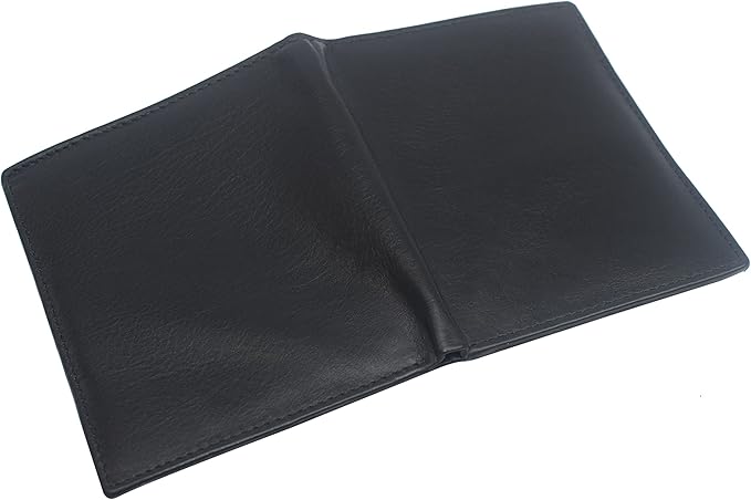 New Premium Lambskin Leather Bifold Hipster Credit Card Wallet (Black)