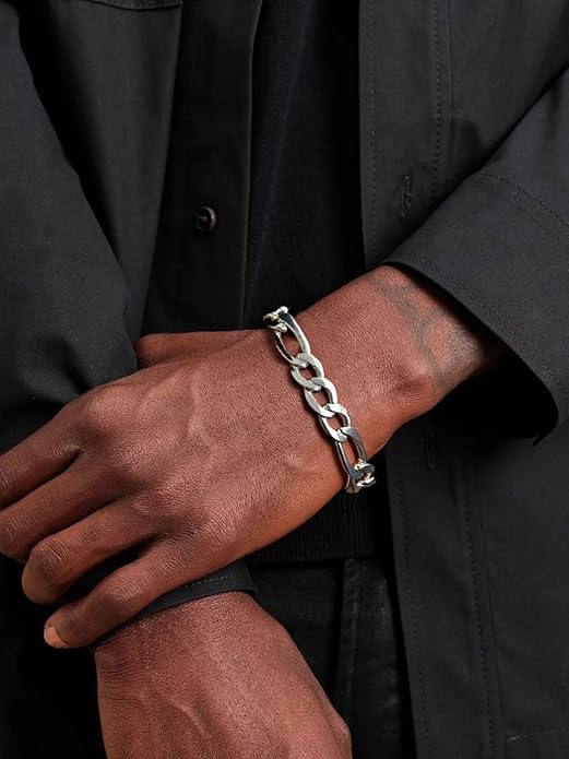 ChainsPro Men Sturdy Figaro/Cuban Chain Bracelet, 6/9/13mm Width, 7.48/8.26inch Length, 316L Stainless Steel/18K Gold Tone/Black- Send Gift Box