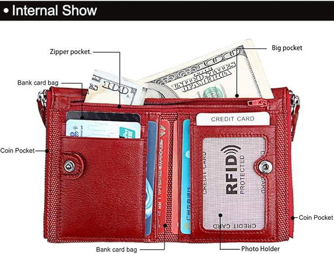 shuainiu Men's Folding Double Zip Wallet RFID Blocks Retro Short Coin Purse