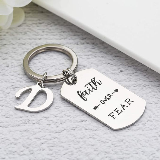 Inspirational Faith Over Fear Initial Keychain Gift