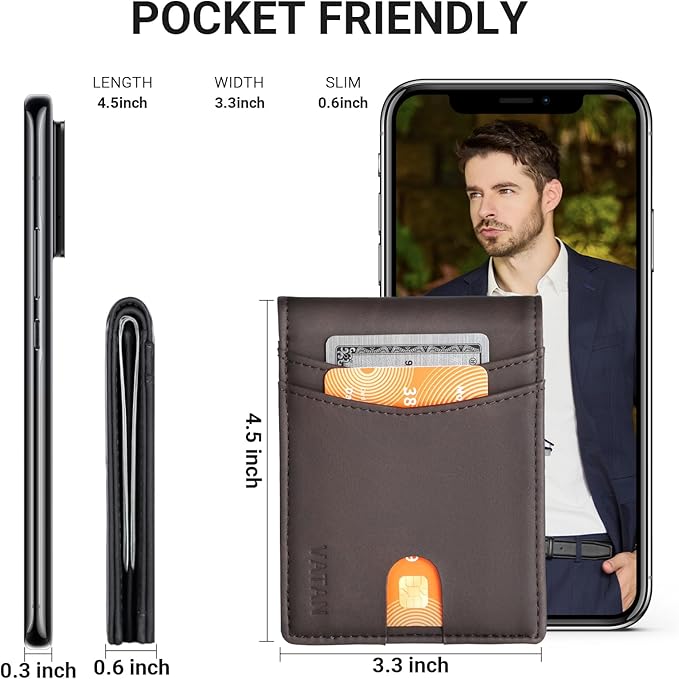 VATAN Wallet for Men, Mens Minimalist Wallet Credit Card Holder, Slim Leather Rfid 2 ID Window Large Capacity With Gift Box (Crazy Horse Deep Brown)