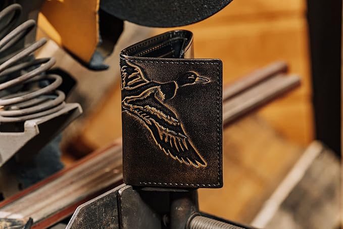 House of Jack Co. Duck Trifold Wallet for Men and Outdoorsmen with Camou Lining, Full Grain Cowhide Leather Wallet, Black
