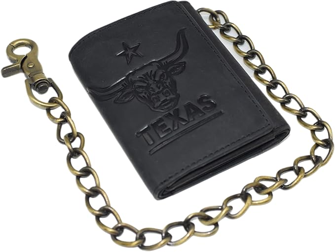 Men's RFID Blocking Trifold Vintage Leather Biker Chain Wallet With Snap Closure
