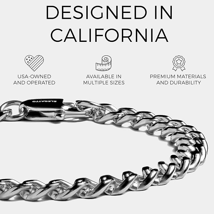 Elegatto Cuban Chain Premium 18K Gold Plated Bracelet for Men| Polished Gold-Plated Stainless Steel Cuban Link Chain | Men's Designer Jewelry Bracelets