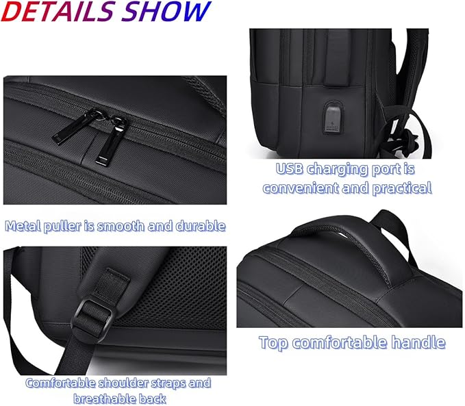 17/15.6" Business laptop backpack, PU Travel laptop backpack,carry on backpack, Expandable laptop backpack Men,college backpack (02#updated, Blue)