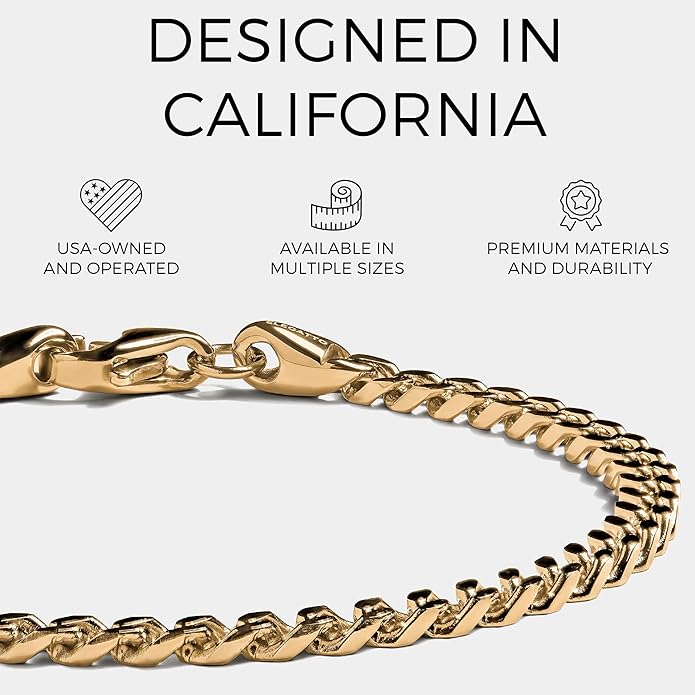 Elegatto Cuban Chain Premium 18K Gold Plated Bracelet for Men| Polished Gold-Plated Stainless Steel Cuban Link Chain | Men's Designer Jewelry Bracelets