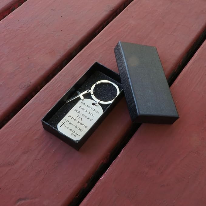 Inspirational Scripture Keychain with Cross - Bible Verse Matte Key Chain Religious Gift for Christian