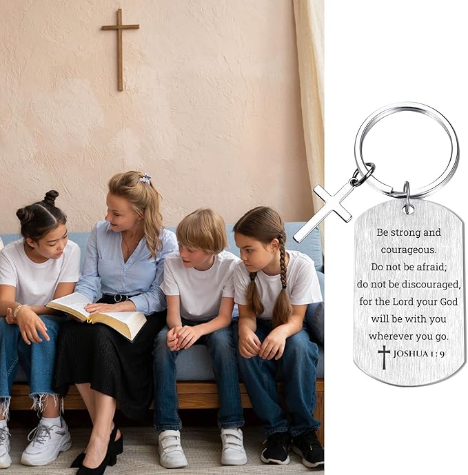 Inspirational Scripture Keychain with Cross - Bible Verse Matte Key Chain Religious Gift for Christian