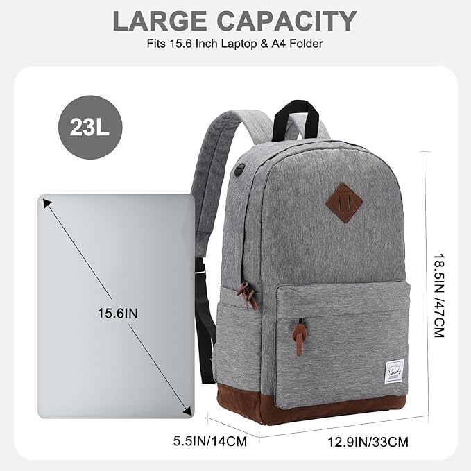 Backpack for Men Women,VASCHY Classic Water-resistant Lightweight Travel School Backpack Casual Daypack