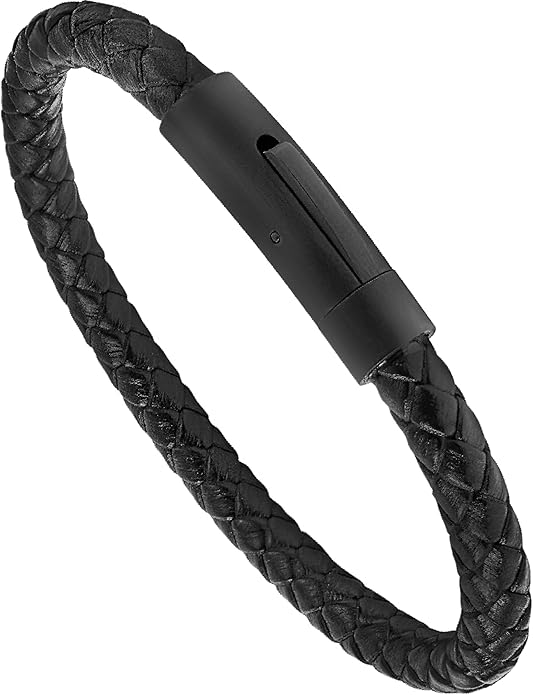 LUXAR Men’s Genuine Leather Bracelet | Interwoven Black Leather Bracelets with Brush Stainless Steel Clasp | Minimalist, Designer Jewelry for Men