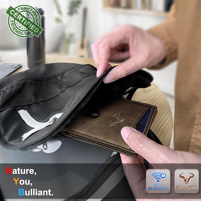 BULLIANT Men Wallet, Slim Leather Wallet Front Pocket Card Holder Gift For Men 11 Slots RFID Blocking