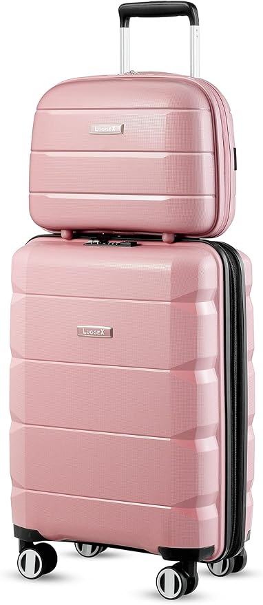 LUGGEX Carry on Luggage with Spinner Wheels, Lightweight Suitcase 2 Piece, Expandable (Pink, 14/20)