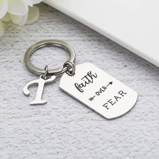 Inspirational Faith Over Fear Initial Keychain Gift