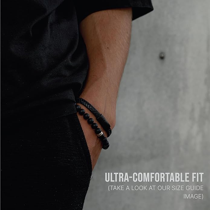 LUXAR Men’s Black Onyx Stone Bead Bracelets | Matte Black 8mm Stone | Minimalist, Designer Jewelry for Men