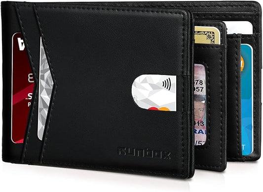 RUNBOX Wallet for Men Bifold RFID Blocking Wallets with 2 ID Window 14 Card Holders 1 cash pocket 1 Gift Box