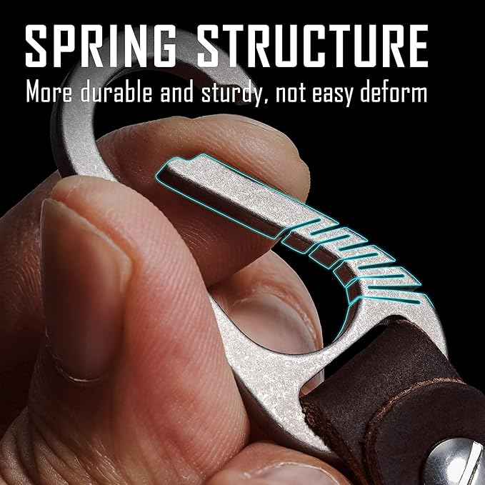 KeyUnity KM02 Titanium Belt Clip Carabiner Leather Keychain Holder with Removable Stainless Steel Key Ring