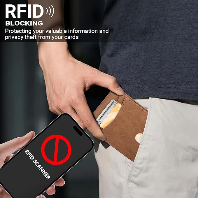 VATAN Wallet for Men, Mens Minimalist Wallet Credit Card Holder, Slim Leather Rfid 2 ID Window Large Capacity With Gift Box (Crazy Horse Brown)