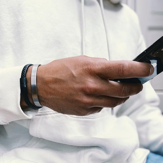 LUXAR Men’s Genuine Leather Bracelet | Interwoven Black Leather Bracelets with Brush Stainless Steel Clasp | Minimalist, Designer Jewelry for Men