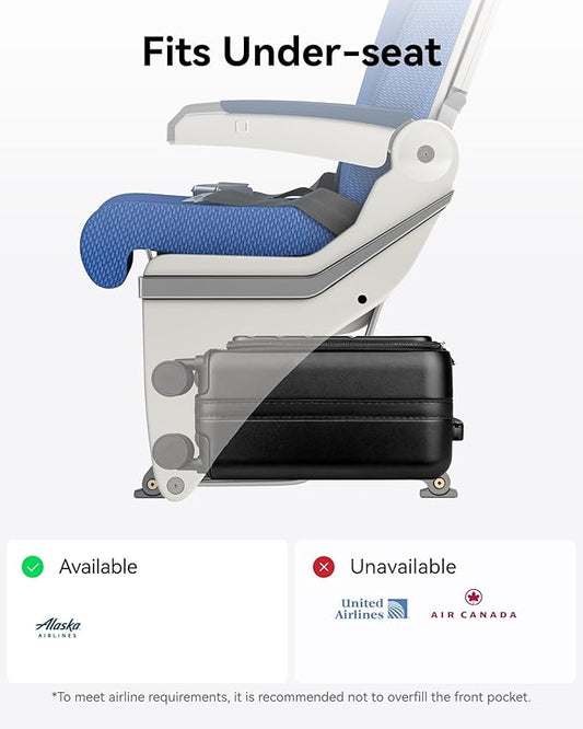 LUGGEX Underseat Carry On Luggage with Wheels, Small Suitcase with Top Open (Black, 14 Inch, 18L)