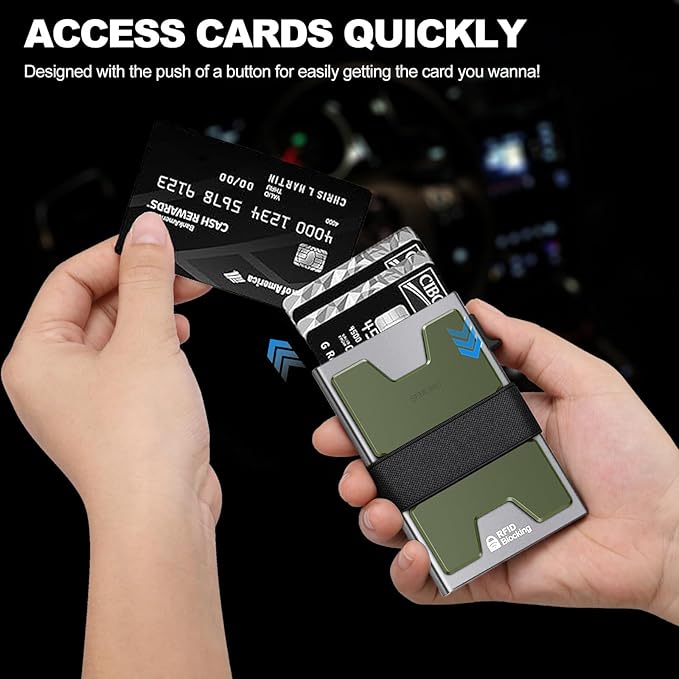 Slim Aluminum Card Holder Wallet for Men, Durable Expandable Backplate, RFID Blocking Minimalist Metal Pop Up Wallet, Holds 12+ Cards Plus Cash