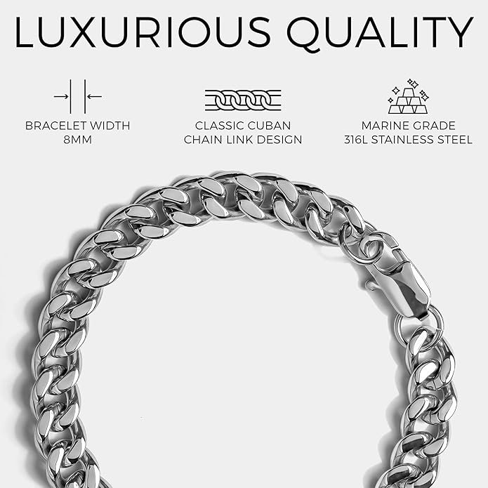 Elegatto Cuban Chain Premium 18K Gold Plated Bracelet for Men| Polished Gold-Plated Stainless Steel Cuban Link Chain | Men's Designer Jewelry Bracelets