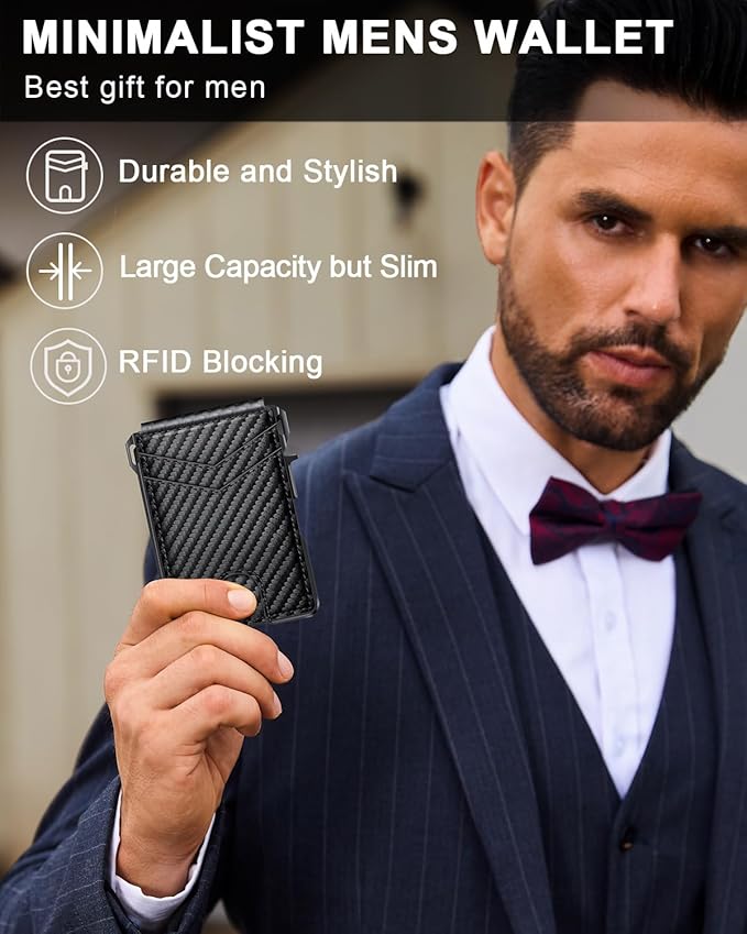 Wallet for Men, Mens Minimalist Wallet 9-13 Cards, Slim Compact Wallet with Money Clip & ID Window, RFID Blocking Smart Pop Up Card Wallet, Metal Aluminum Credit Card Holder Bifold Wallet