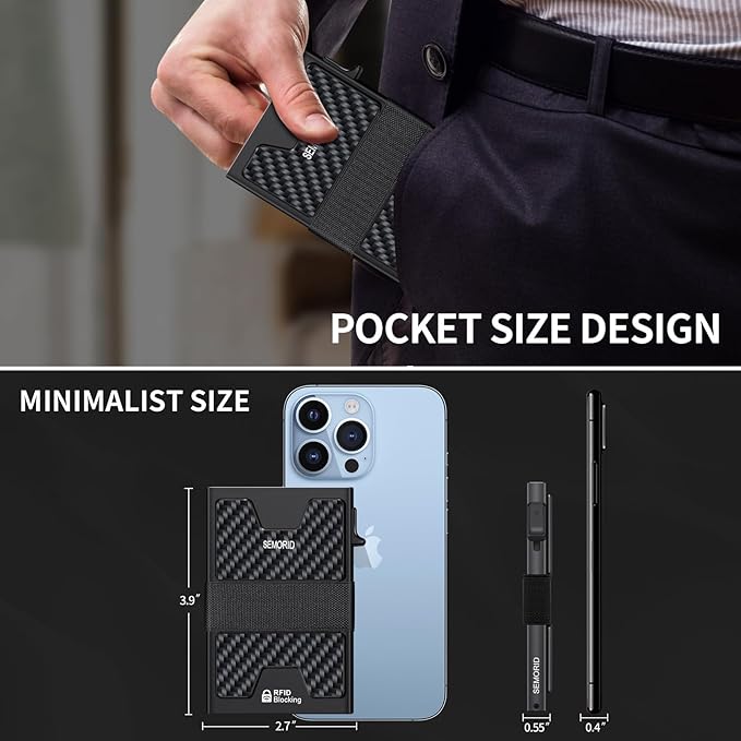 Slim Wallet for Men, Minimalist RFID Blocking Mens Wallet with Pop Up Case, Thin Metal Credit Card Holder with Cash Strap & Expandable Backplate - Holds 12 Cards