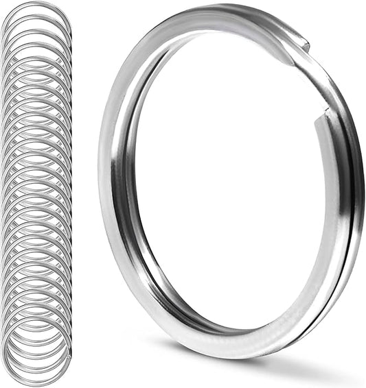 Crest 25 pcs Marine Grade Stainless Steel Split Ring for Keychains 1 inch 25mm SS316L Key Rings for Car Keys