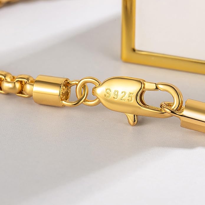 H&Beautimer Solid 925 Sterling Silver - Classic Men's 3MM Box Chain Bracelet - Original Silver Party Jewelry Bracelet 6.3-6.7-7-7.5-8-8.5-9'' - Handmade in Italy