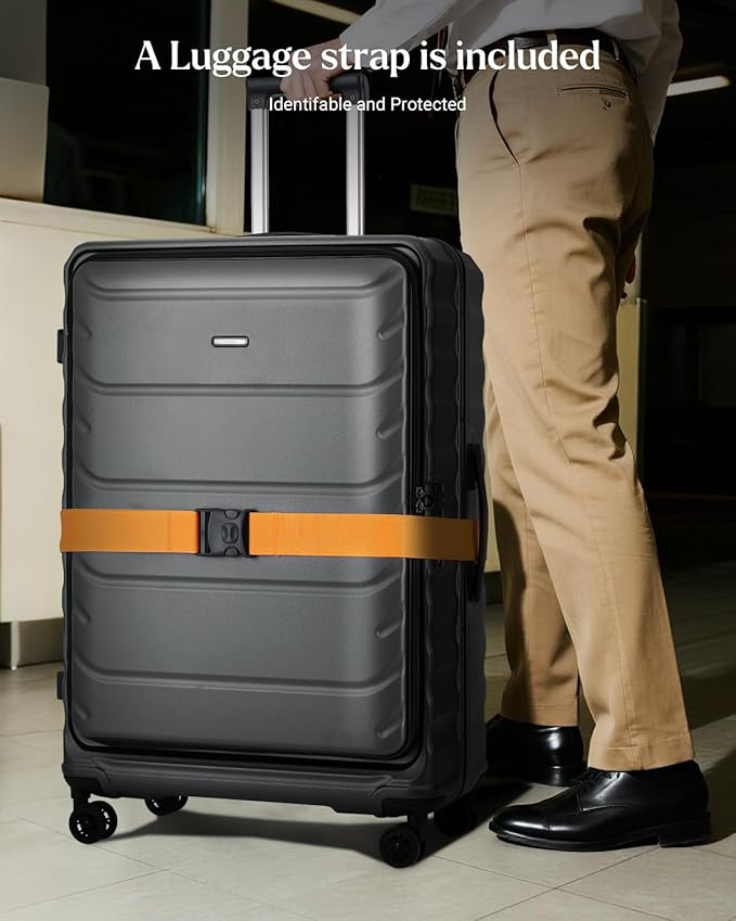 Checked Luggage, 28 Inch Luggage with Spinner Wheels, Large Suitcase with Lightweight PC Hard Shell, Aluminum Frame, Top Opening, YKK Zipper, TSA Lock (Black, 1PC)