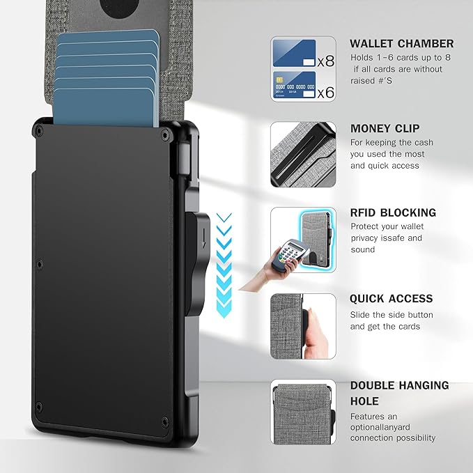 umoven Wallet for Men - with Money Clip Slim Leather Slots Credit Card Holder RFID Blocking Bifold Minimalist Wallet (Gray Fabric)