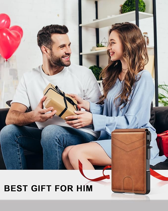 Wallet for Men, Mens Minimalist Wallet 9-13 Cards, Slim Compact Wallet with Money Clip & ID Window, RFID Blocking Smart Pop Up Card Wallet, Metal Aluminum Credit Card Holder Bifold Wallet