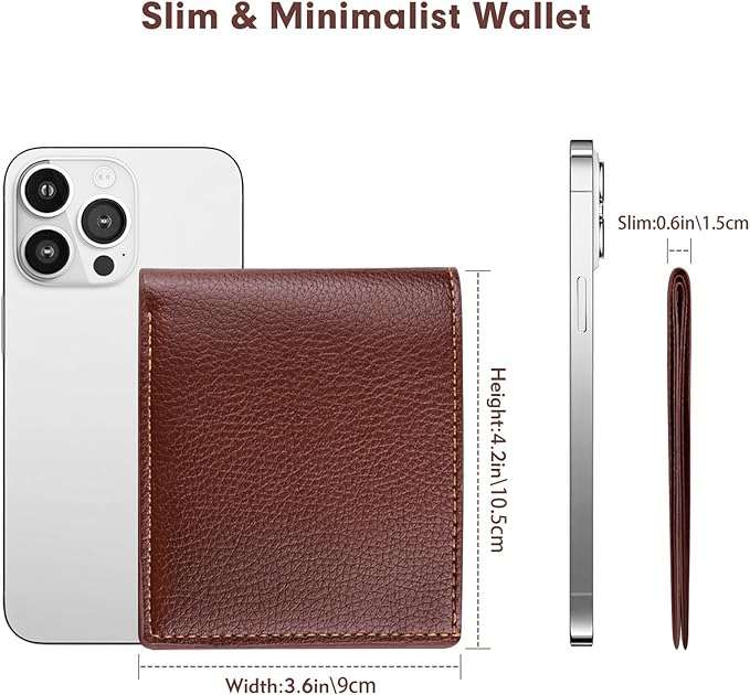 luseyfj Mens Slim Bifold Wallet with ID Clear Window & 6 Credit Card Slots, Minimalist Handmade Bifold Wallets for Men, Thin Card Credit Holder Wallet for Men - Slim & Stylish (Cognac)
