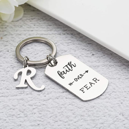 Inspirational Faith Over Fear Initial Keychain Gift