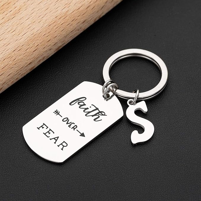 Inspirational Faith Over Fear Initial Keychain Gift