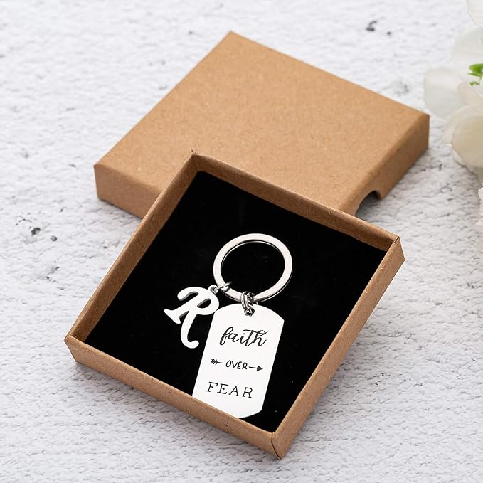 Inspirational Faith Over Fear Initial Keychain Gift