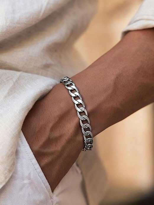 ChainsPro Men Sturdy Figaro/Cuban Chain Bracelet, 6/9/13mm Width, 7.48/8.26inch Length, 316L Stainless Steel/18K Gold Tone/Black- Send Gift Box