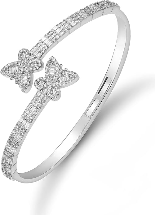 Lulu Mel Iced Out Baguette Diamond Bracelet Jewelry for Women, Hip Hop Mens 14k Gold Silver Plated Cubic Zirconia Bangle Bracelet, Men Heart Cuff Bracelet With Jewelry Box