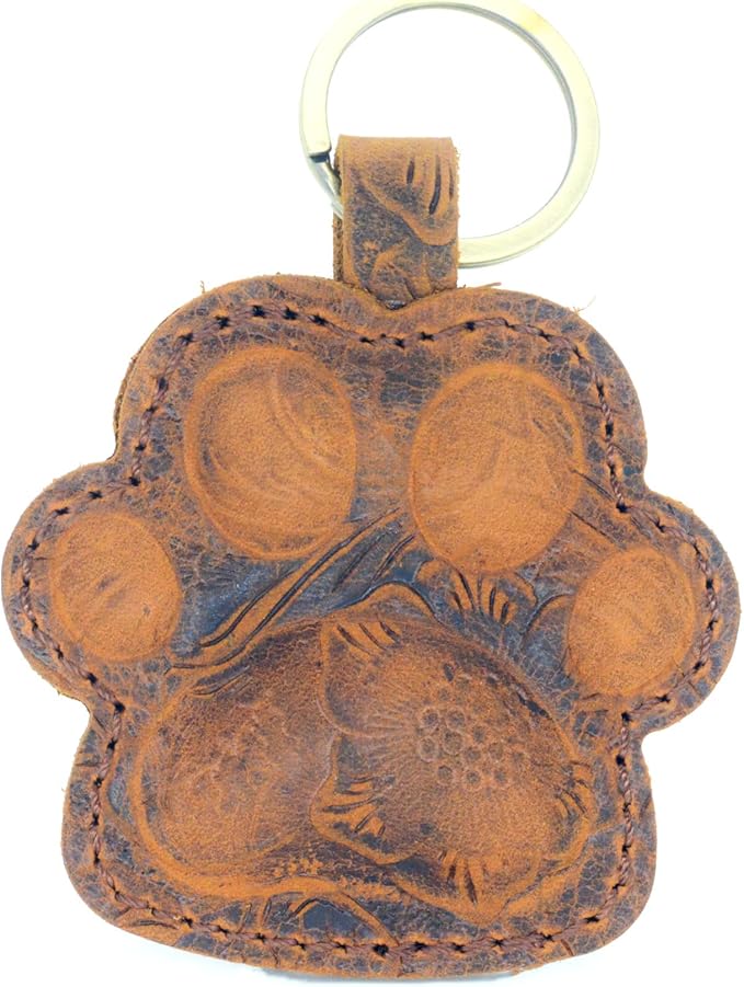 JJNUSA Dog Paw Leather KeyChain Gift Women Men Key Rings Puppy Doggie Lover Accessories