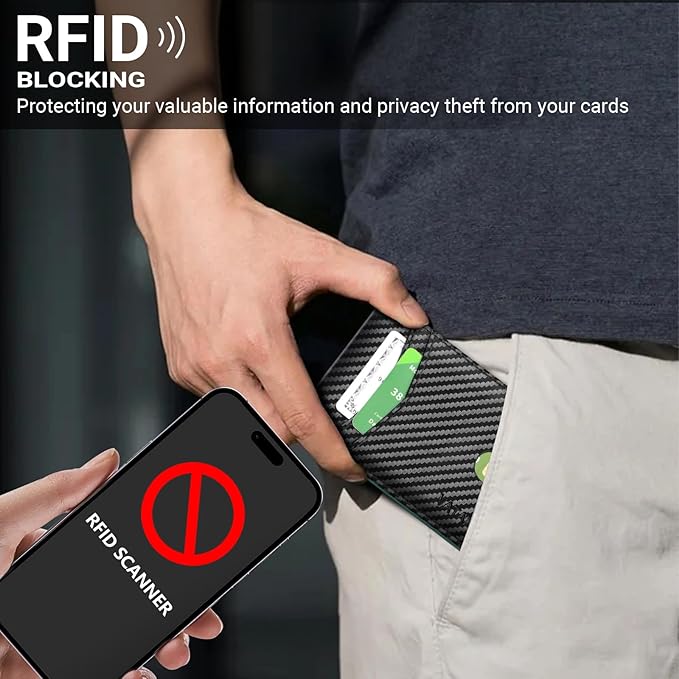 VATAN Wallet for Men, Mens Minimalist Wallet Credit Card Holder, Slim Leather Rfid 2 ID Window Large Capacity With Gift Box (Carbon black and Green)