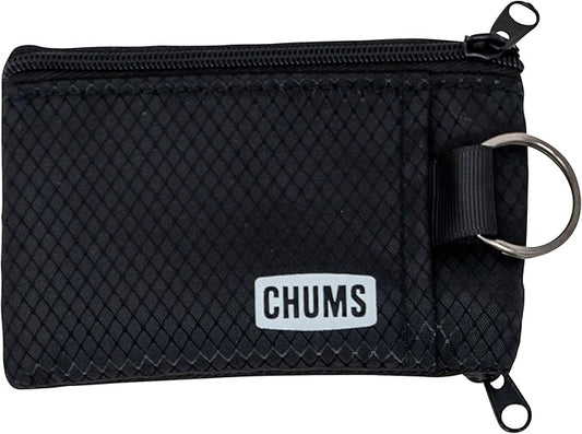 Chums Surfshorts Wallet - Lightweight Slim Wallet with RFID Blocking Card & Clear ID Window - Zippered, Minimalist Wallet w/Key Ring - Solid Colors