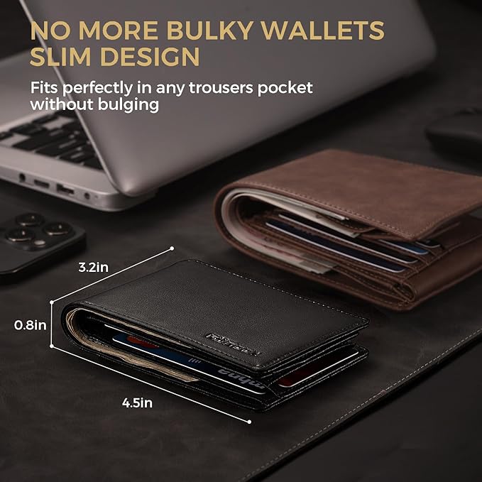 RUNBOX Wallet for Men Bifold RFID Blocking Wallets with 2 ID Window 14 Card Holders 1 cash pocket 1 Gift Box