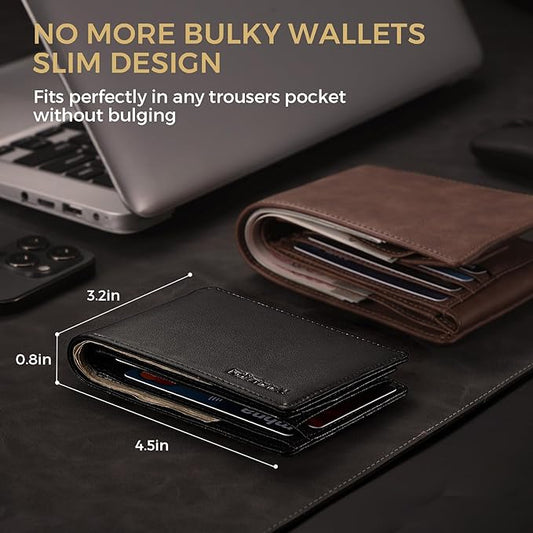 RUNBOX Wallet for Men Bifold RFID Blocking Wallets with 2 ID Window 14 Card Holders 1 cash pocket 1 Gift Box