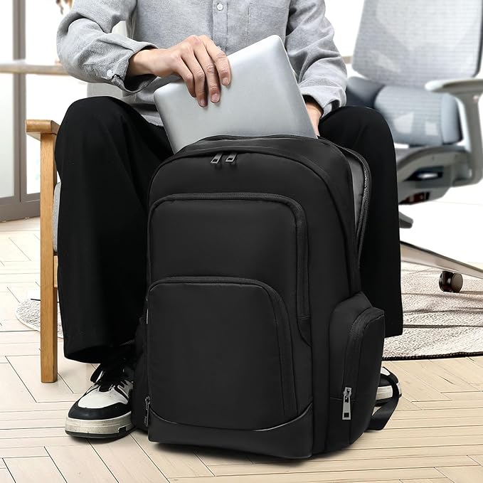 Large Travel Laptop Backpack, Carry on Backpack, 17.3 Inch Durable Business Work Sport Laptop Backpack with USB Port, Water Resistant Rucksack Book Bag Gifts for Men Women, Black