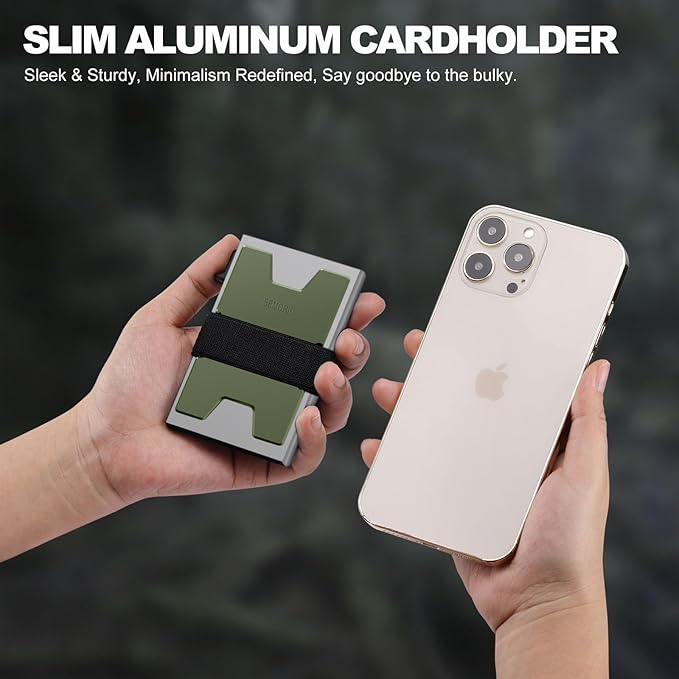Slim Aluminum Card Holder Wallet for Men, Durable Expandable Backplate, RFID Blocking Minimalist Metal Pop Up Wallet, Holds 12+ Cards Plus Cash
