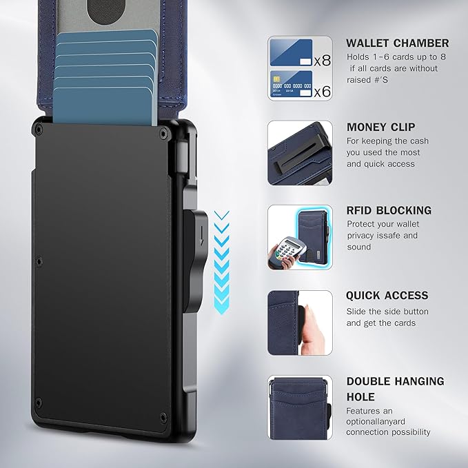 umoven Wallet for Men - with Money Clip Slim Leather Slots Credit Card Holder RFID Blocking Bifold Minimalist Wallet with Gift Box (Deep Blue)